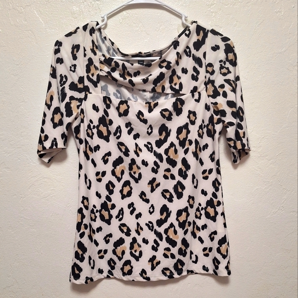 AUW Leopard Print Short Sleeve Womens Top Blouse Size S